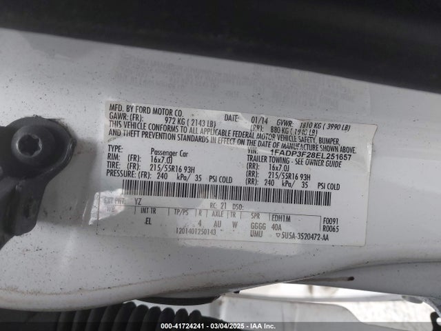 1FADP3F28EL251657 Ford FOCUS SE