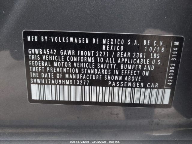 3VWH17AU9HM513277 Volkswagen Golf Alltrack Tsi S/tsi Se/tsi Sel