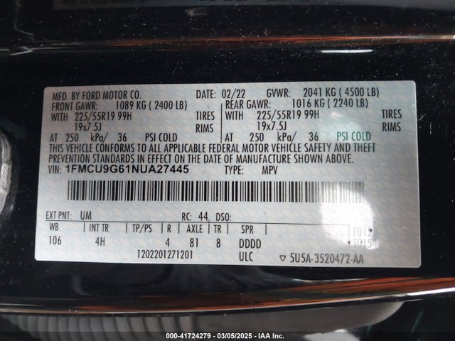 1FMCU9G61NUA27445 Ford ESCAPE SE