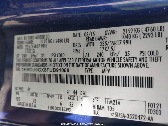 Ford ESCAPE SE 2015 1FMCU9GX8FUB91088 Image 9