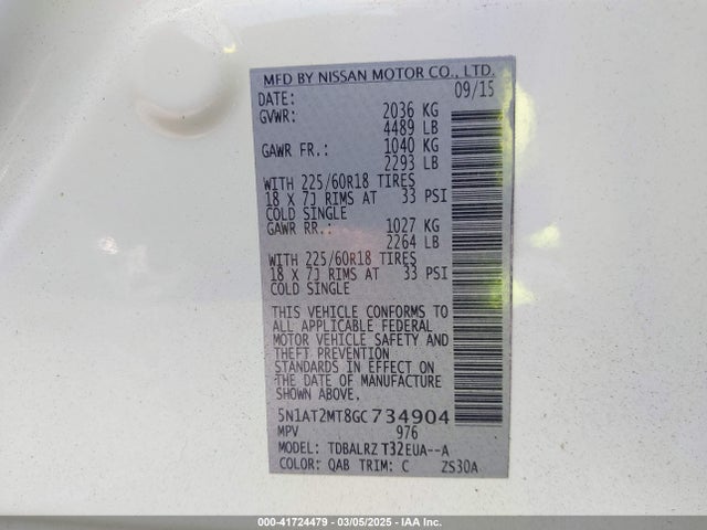 5N1AT2MT8GC734904 Nissan Rogue Sl