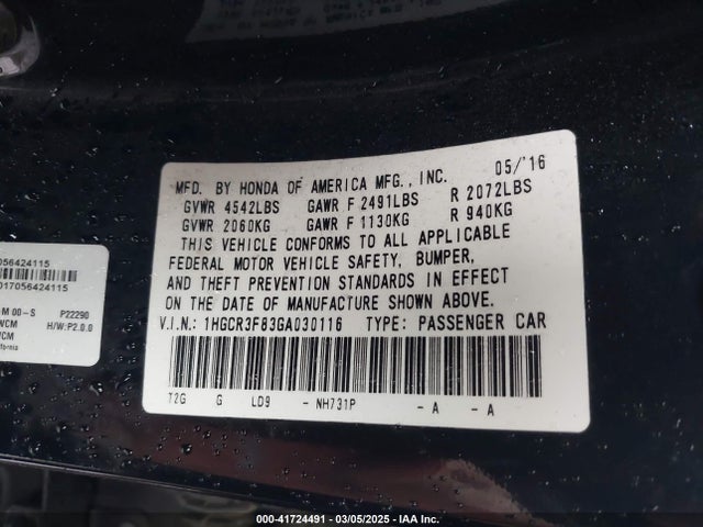 1HGCR3F83GA030116 Honda Accord Ex-l V-6