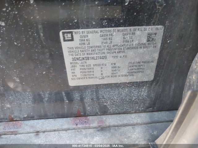 3GNCJKSB1HL274429 Chevrolet TRAX LS