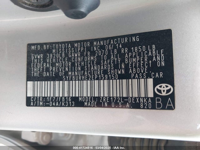5YFBURHE2EP159150 Toyota COROLLA LE