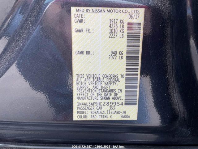 1N4AL3AP9HC289954 Nissan Altima 2.5/s/sv/sl/sr