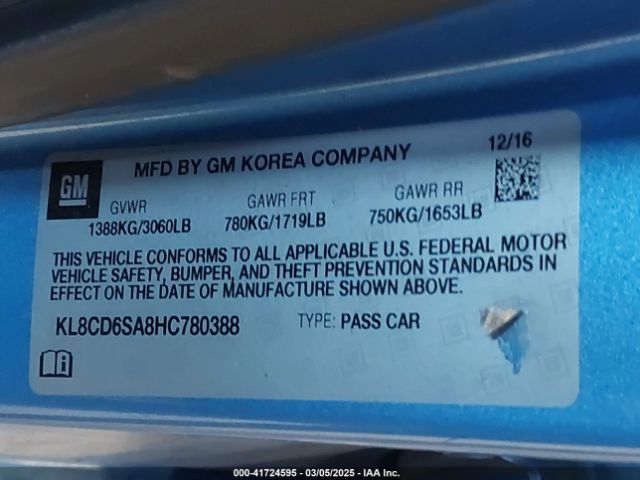 KL8CD6SA8HC780388 Chevrolet Spark 1lt Cvt