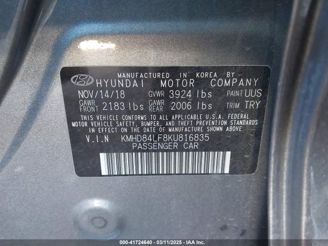 KMHD84LF8KU816835 Hyundai Elantra Value Edition