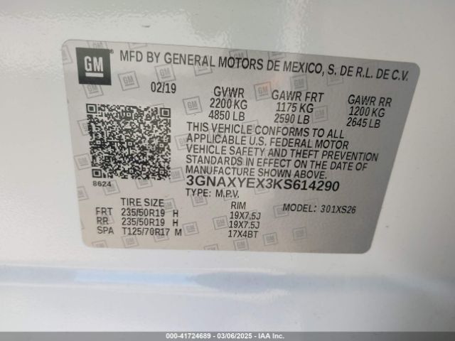 3GNAXYEX3KS614290 Chevrolet Equinox Premier