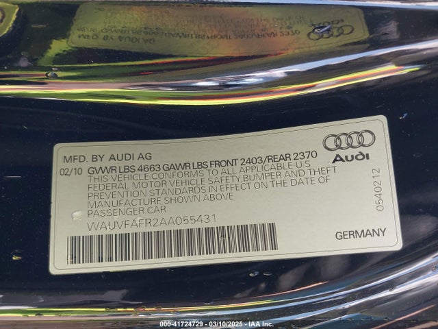 2010 AUDI A5 WAUVFAFR2AA055431 Photo 8