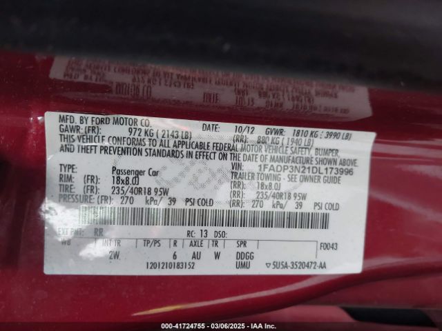 2013 FORD FOCUS 1FADP3N21DL173996 Photo 8