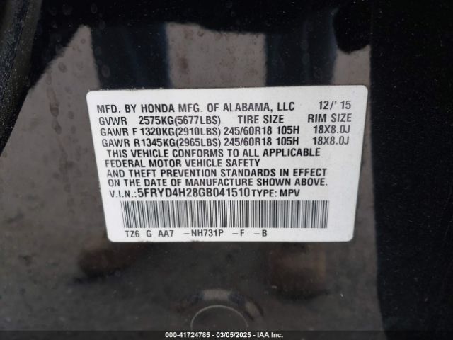 5FRYD4H28GB041510 Acura Mdx Acurawatch Plus Package