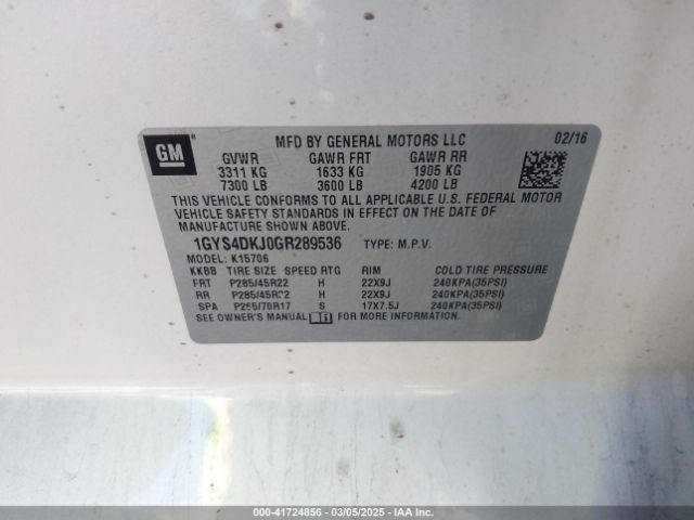 1GYS4DKJ0GR289536 Cadillac Escalade Platinum