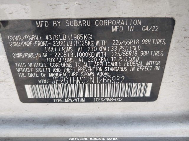 Subaru na 2022 JF2GTHMC2NH266932 Image 9