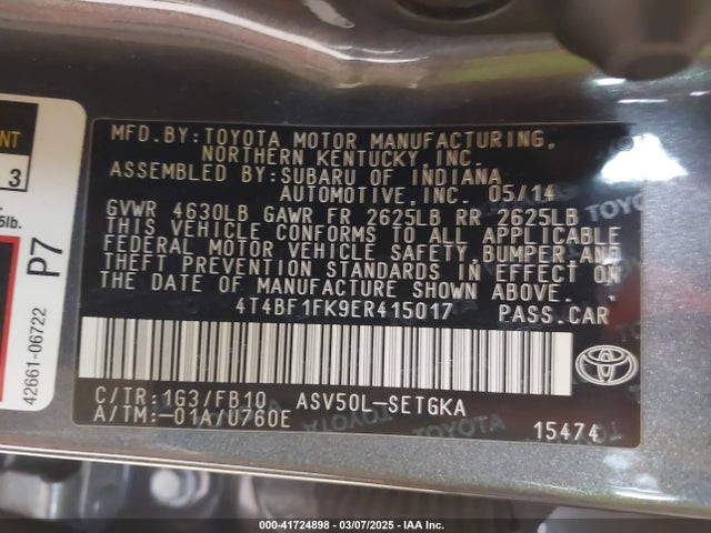 Toyota CAMRY XLE 2014 4T4BF1FK9ER415017 Image 9