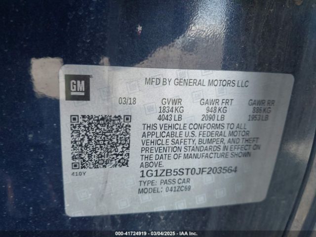 1G1ZB5ST0JF203564 Chevrolet Malibu 1ls