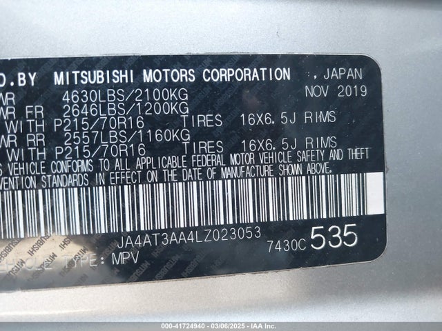 Mitsubishi Eclipse Cross Es 1.5t Awc 2020 JA4AT3AA4LZ023053 Image 9
