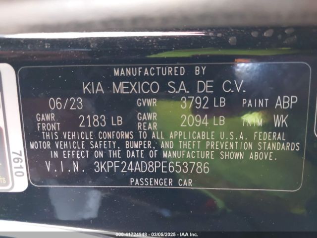 3KPF24AD8PE653786 KIA Forte Lxs