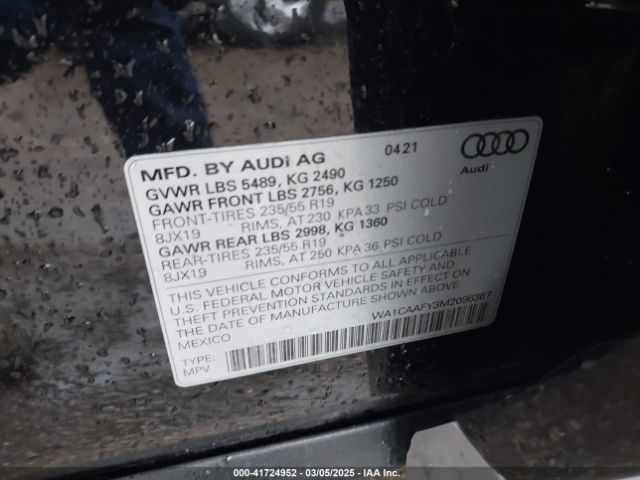 WA1CAAFY3M2096367 Audi Q5 Prestige 45 Tfsi Quattro S Tronic