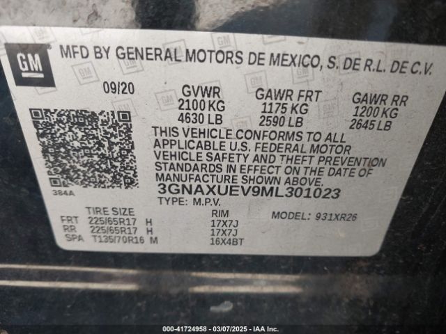 3GNAXUEV9ML301023 Chevrolet Equinox Awd Lt