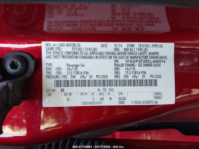 1FADP3F25EL440914 Ford FOCUS SE
