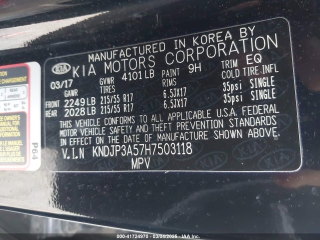 KIA SOUL + 2017 KNDJP3A57H7503118 Image 9