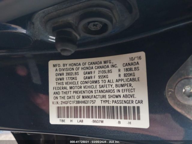 2HGFC1F38HH631757 Honda Civic Ex-t