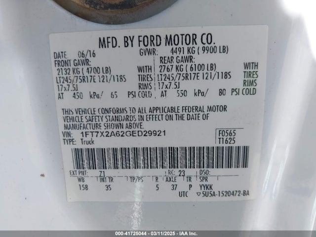 1FT7X2A62GED29921 Ford F-250 Xlt