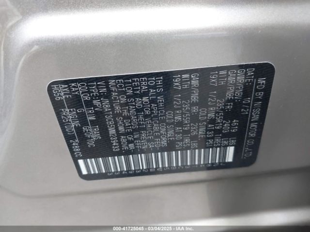 JN8AT3CB5MW239433 Nissan Rogue Sl Intelligent Awd