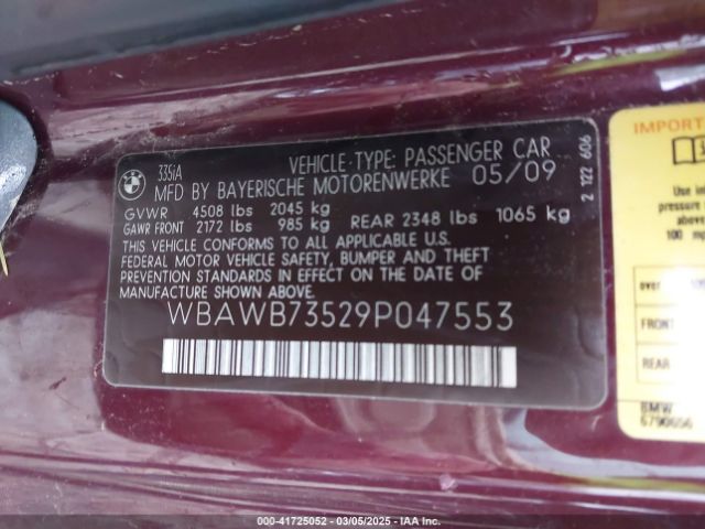 2009 BMW 335I WBAWB73529P047553 Photo 8