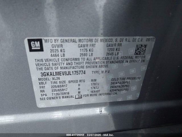 3GKALMEV8JL175774 GMC lyx - direct injection, vvt, fgt, turbo, alum, gen 1