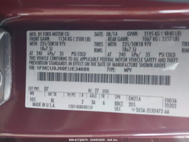1FMCU9J99EUE34688 Ford Escape Titanium