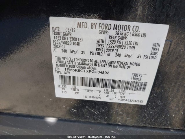 1FM5K8GTXFGC34592 Ford EXPLORER SPORT