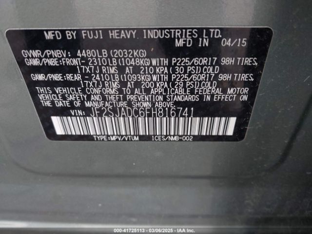 JF2SJADC6FH816741 Subaru Forester 2.5i Premium