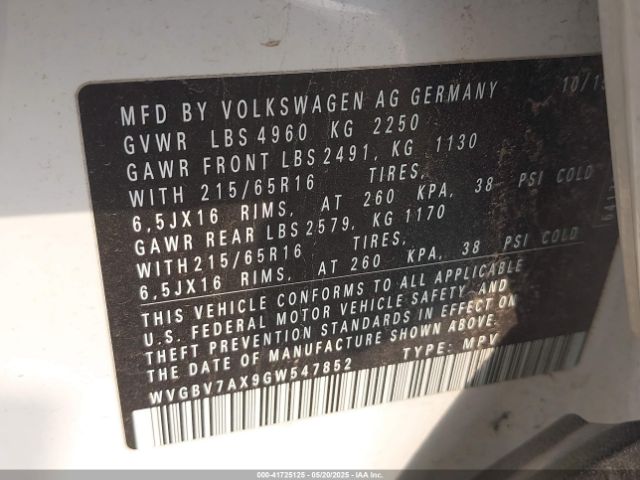 WVGBV7AX9GW547852 Volkswagen Tiguan