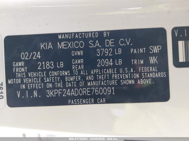 3KPF24AD0RE760091 KIA Forte Lxs