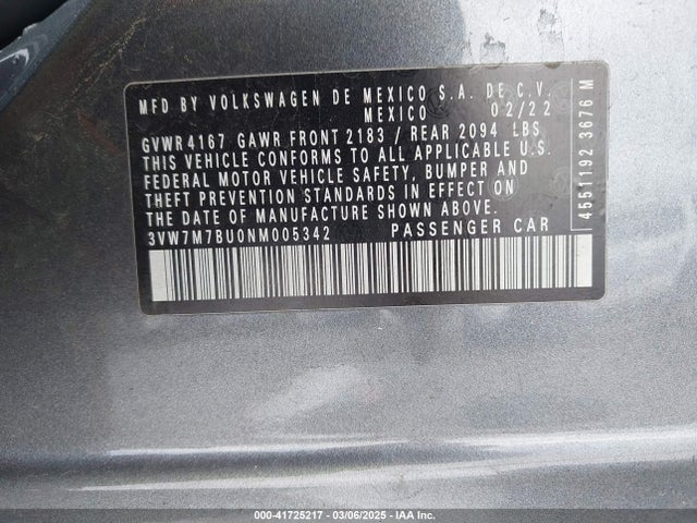3VW7M7BU0NM005342 Volkswagen Jetta 1.5t Se