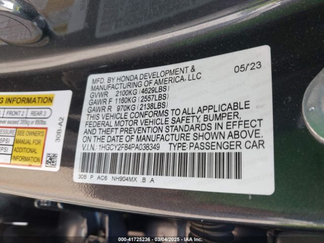 1HGCY2F84PA038349 Honda Accord Hybrid Touring