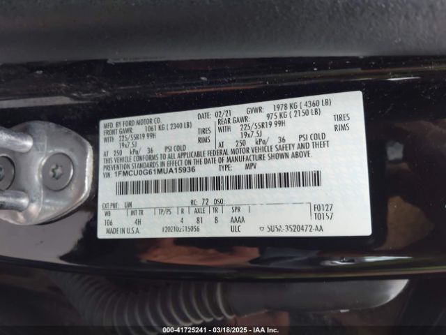 1FMCU0G61MUA15936 Ford ESCAPE SE