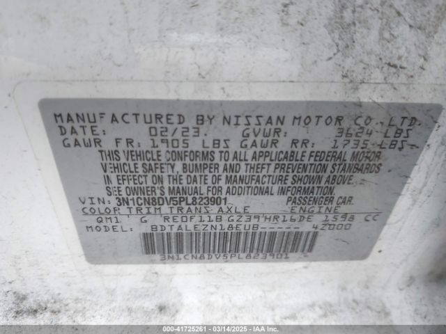 3N1CN8DV5PL823901 Nissan Versa 1.6 S Xtronic Cvt
