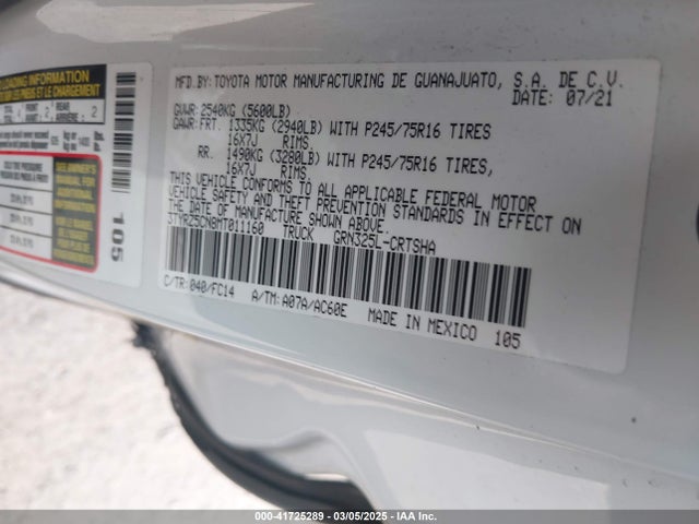 3TYRZ5CN8MT011160 Toyota Tacoma Sr5 V6