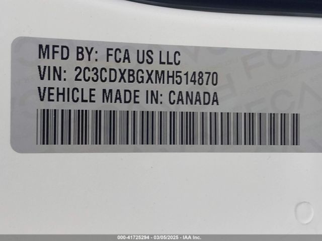 2C3CDXBGXMH514870 Dodge Charger Sxt Rwd