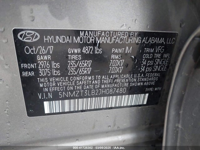 5NMZT3LB2JH087480 Hyundai Santa Fe Sport 2.4l