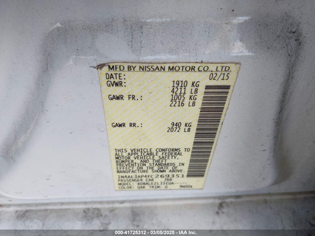 Nissan Altima 2015 1N4AL3AP4FC269351 Image 9