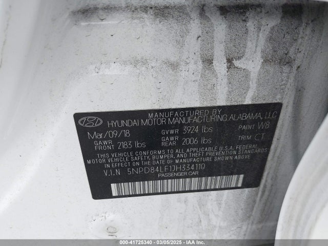5NPD84LF1JH334110 Hyundai ELANTRA SEL