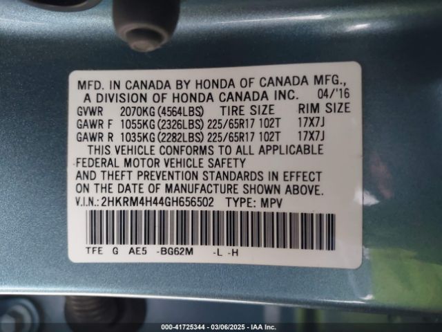 2HKRM4H44GH656502 Honda CR-V SE
