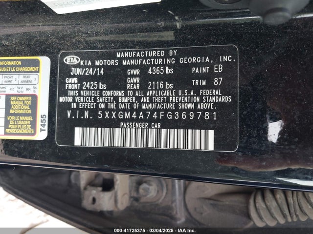 5XXGM4A74FG369781 KIA Optima Lx