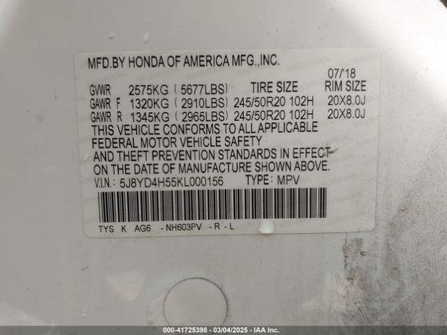 2019 ACURA MDX 5J8YD4H55KL000156 Photo 8