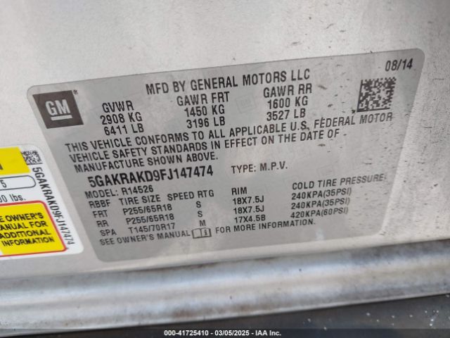 5GAKRAKD9FJ147474 Buick Enclave Convenience