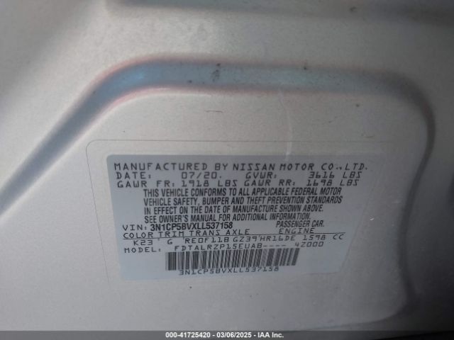3N1CP5BVXLL537158 Nissan Kicks S Xtronic Cvt