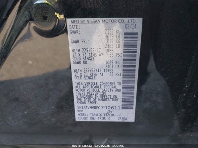 5N1AT2MV0EC790611 Nissan ROGUE SV